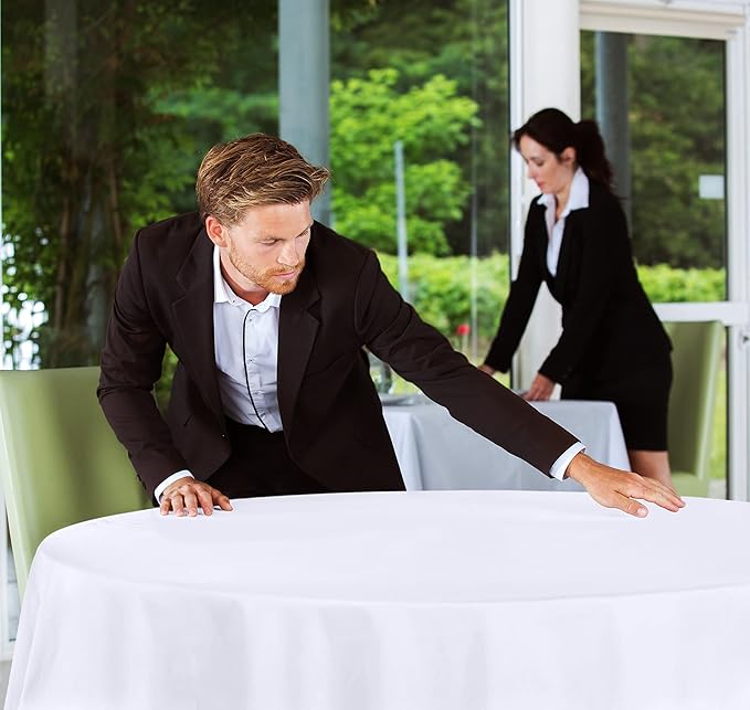 Utopia Kitchen Round Table Cloth 2 Pack(70 Inches, White), Tablecloth Machine Washable, Polyester Table Cover for Dining, Buffet Parties, Picnics, Events, Weddings and Restaurants