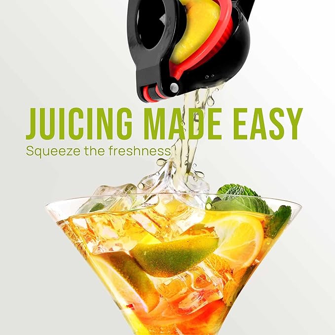 Zulay Kitchen Metal 2-in-1 Lemon Squeezer - Sturdy Max Extraction Hand Juicer Lemon Squeezer Gets Every Last Drop - Easy to Clean Manual Citrus Juicer - Easy-Use Lemon Juicer Squeezer - Black/Red