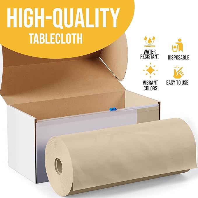 Party Solids 54 Inch X 300 Feet Ivory Plastic Table Cover Roll in A Cut - to - Size Box with Convenient Slide Cutter. Cuts Up to 36 Rectangle 8 Feet Plastic Disposable Tablecloths