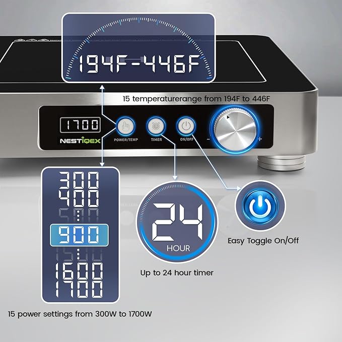 Commercial Portable Induction Cooktop, NESTIQEX Professional Heavy Duty Induction Single Burner Hot Plate w/ 11.8-inch Larger Coil, 1700W/120V Powerful Electric Burners for Restaurant, Kitchen, Hotel
