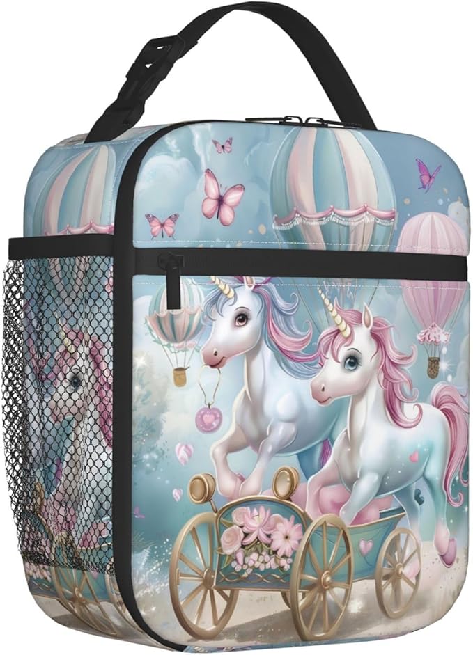VANZEV Fantasy Unicorn Carriage Insulated Lunch Box Gifts for Kids Adults Hot Air Balloon and Butterfly Design Reusable Portable Lunchbox Cooler Lunchbag for Work Picnic School Travel or Hiking