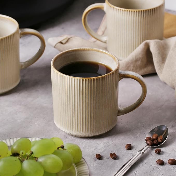 MONITO Coffee Mugs Set of 6, 16 oz Mugs Set, Ceramic Coffee Cups with Large Handles, Suitable for Lattes, Hot tea, Cappuccinos, Mochas and Cocoa,Bonbon Beige