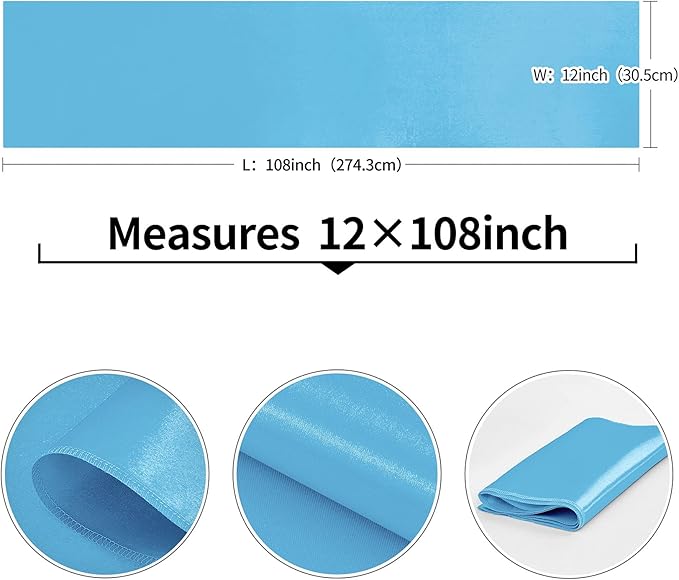4-Pack Blue Satin Table Runner 12 x 108 Inch Long Bright and Smooth Silk Fabric Table Runner for Wedding Banquet Birthday Party Decoration