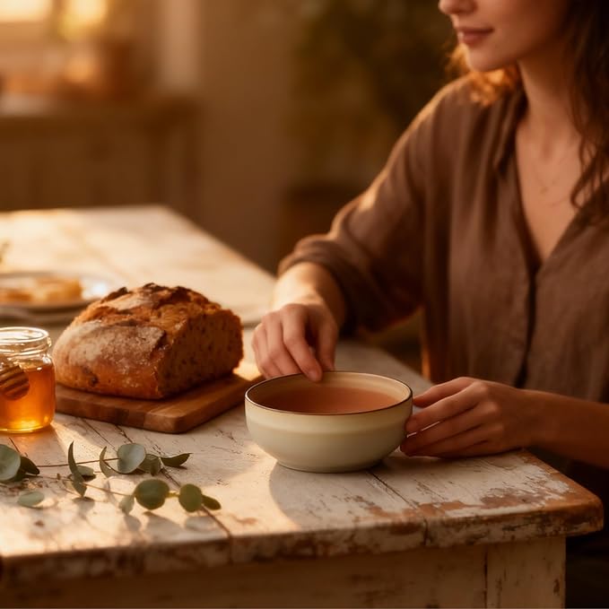 Ceramic Cereal Bowls Set of 4-21 oz Stoneware Bowls for Soup, Salad, Dessert or Ice Cream - Stackable, Dishwasher & Microwave Safe, Small Rustic Bowls for Kitchen -Terracotta/Reactive Glaze