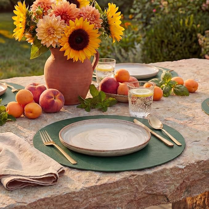 Artoid Mode Green Faux Leather Placemats Set of 4, 15 Inch Waterproof Wipeable Heat Resistant Place Mats, Reversible Table Mats for St. Patrick's Day Dining Decor