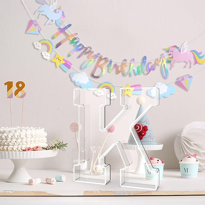 13.8" Acrylic Letter Charcuterie Tray, Charcuterie Letters Fillable Box for Food, Reusable Serving Cake Candy Dish Display Tray for Birthday Anniversary Party Decoration (Letter K)