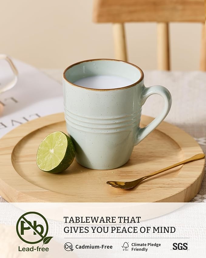 famiware Jupiter Coffee Mugs Set of 6, 14 OZ Coffee Mug, Microwave and Dishwasher Safe, Coffee Cups with Handle for Coffee, Tea, Cocoa, Milk, Light Green
