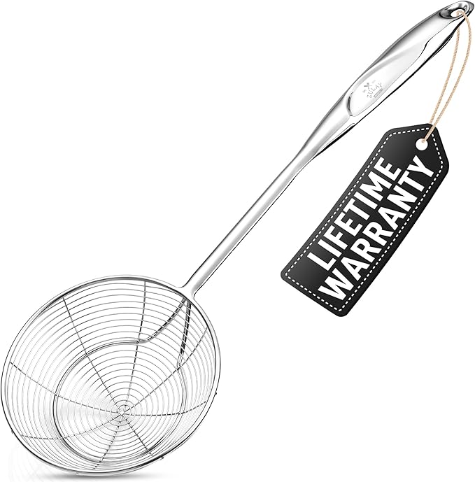 Zulay Kitchen Premium Stainless Steel Skimmer Strainer Ladle - 15??Large Straining Spoon for Frying, Boiling & Blanching - Durable, Rust-Resistant & Heat-Proof Kitchen Tool for Everyday Use
