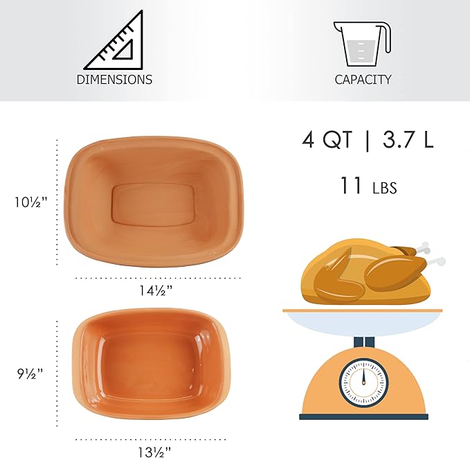 Eurita Clay Roaster, 4 Quart, 3.78 Litres, Non-Stick Earthenware, Toxin-Free, Healthy Clay Pot Cooking, Versatile Cooking Dutch Oven, Digital Recipe and Instructions Included