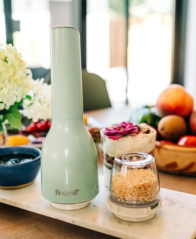 FinaMill Classic Battery Spice Mill ??Battery Operated Salt and Pepper Grinder Set, Includes 2 Interchangeable Spice Pods, Adjustable Coarseness, Ceramic Grinder, LED Light, Kitchen Gifts for Women
