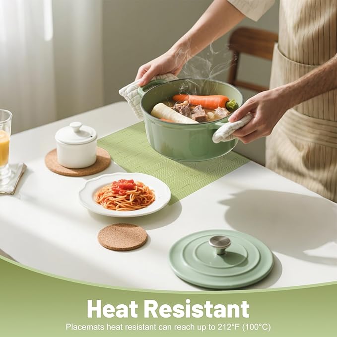 flohar Placemats Set of 12竊똂hristmas Non-Slip PVC Weave Table Mats Easy to Clean竊똇eat Resistant Place Mats for Kitchen Dining Table Decoration Indoor Outdoor竊똏ea Green