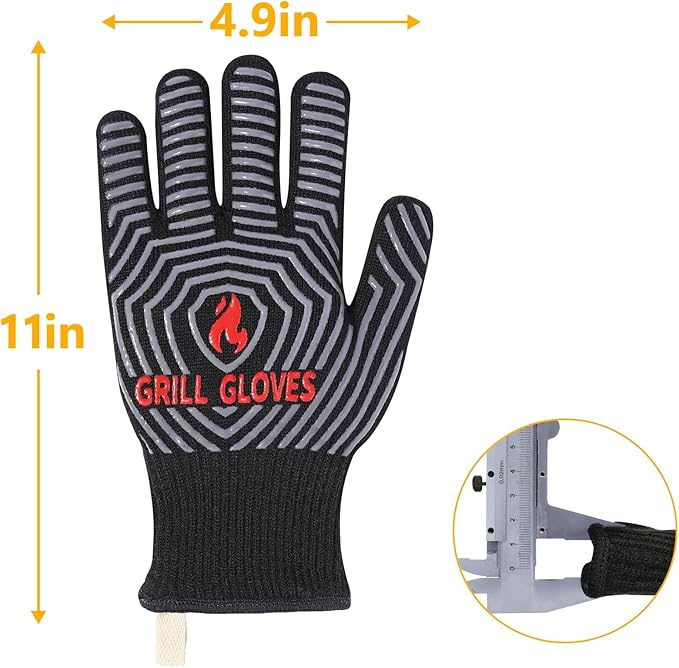 QUWIN BBQ Gloves, Oven Gloves, 1472??Extreme Heat Resistant,Grilling Gloves Silicone Non-Slip Oven Mitts, Kitchen Gloves for BBQ, Grilling, Cooking, Baking-1 Pair??(Black, One Size Fits Most)