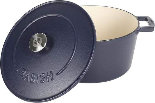 Babish 6-Quart Round Enameled Cast Iron Dutch Oven with Lid ??Blue, Heavy-Duty Dutch Oven for Slow Cooking, Braising & Baking