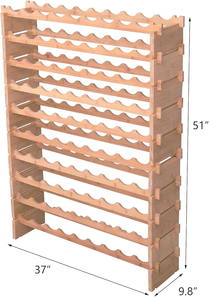 Wine Rack Bamboo Wood Stackable Storage Freestanding Wooden Wine Rack Wine Cooler 72 Bottle and 90 Bottle (90 Bottle)