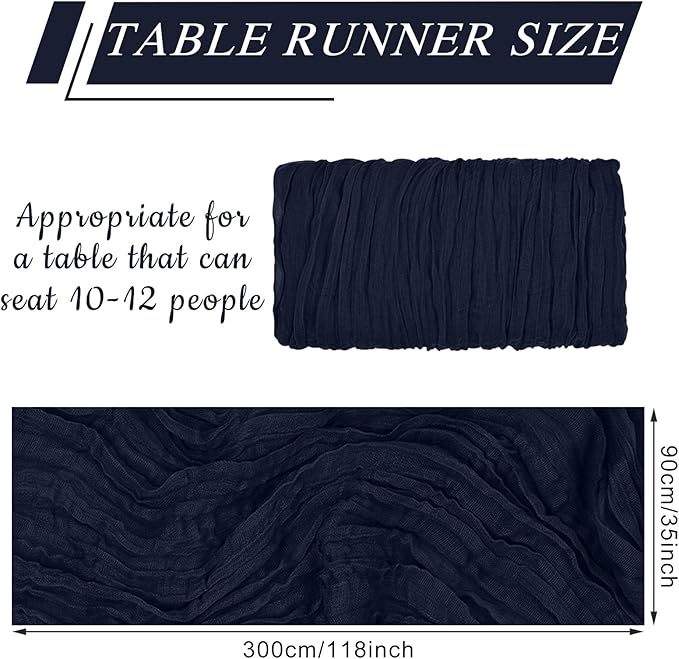 12 Pack Cheesecloth Table Runner 10Ft Christmas Gauze Boho Table Runners for Wedding Decor Bridal Shower Decorations Baby Shower Party(35" x 120")(Navy)
