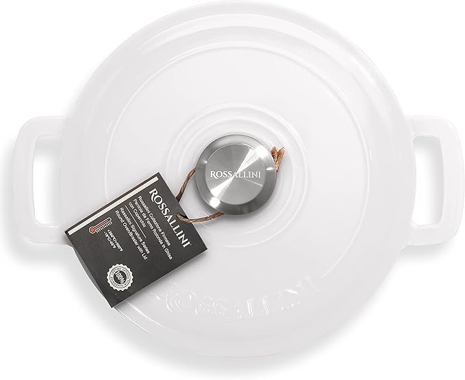 Signature Enameled Cast Iron Dutch Oven, Non-Stick Serving Pot with Tight Fitting Lid for Perfect Roasting, Baking, Sauteing, and Bread Making | 4.5Q (4.2L) - White