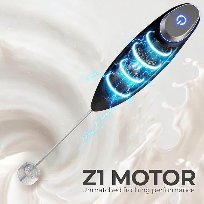 Zulay Kitchen Patented Tornado Triple Whisk Milk Frother with 4 Duracell Batteries ??Handheld Foam Maker for Coffee, Lattes, Matcha & Hot Chocolate ??Rich, Creamy Froth in Seconds