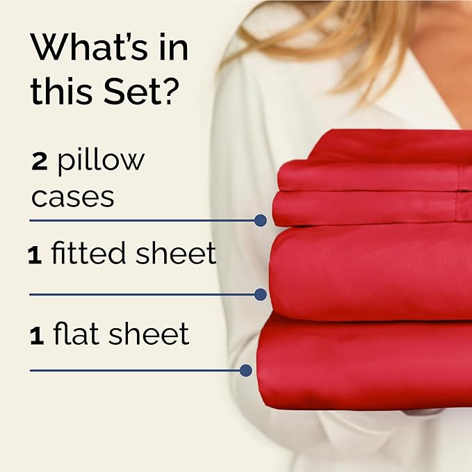 Twin XL 4 Piece Sheet Set - Cooling and Breathable Bed Sheets - Hotel Luxury Bed Sheets for Women, Men, Kids & Teens - Bedding with Deep Pockets & Easy Fit - Soft and Wrinkle Free - Twin XL Red Sheets