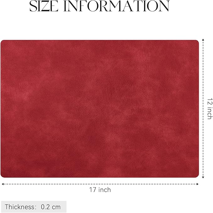 MOSAYT Vinyl Placemats Set of 4-12 X 17 Inch - Faux Leather 100% Waterproof Oil-Proof Wipeable PU Place Mats, Heat Resistant Reversible Table Mats for Kitchen, Dining, Outdoor (Red)