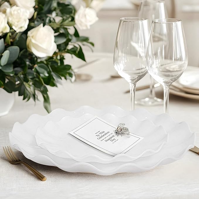 LIYH 24 Pcs White Plastic Plates Reusable - Unbreakable Party Plates, Microwave & Dishwasher Safe Camping Plate Sets Perfect for Parties, Birthday, Picnics, BPA Free (12Guests)