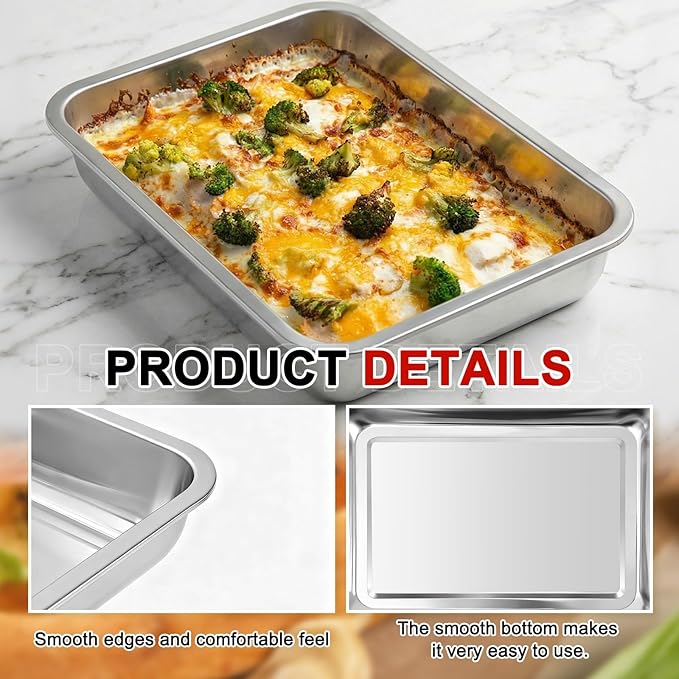 RimCereal 3 Pcs Detroit Style Pizza Pan 10 x 14 x 2.36 Inch Non Stick Rectangle Deep Pizza Pans Pre Seasoned Sicilian Style Pan Dish Bakeware Kitchenware(Silver)