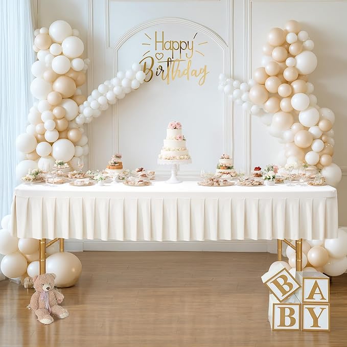 Wish Care 2 Pack Ivory Spandex Table Clothes for 6 Foot Rectangle Tables Wrinkle Free Stretch Fitted Tablecloths 6ft Pleated Ruffle Elastic Table Cover Skirt for Wedding Birthday Banquet Home Party