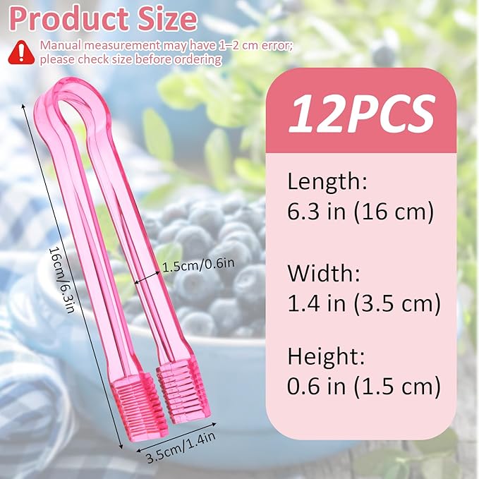 12 PCS Plastic Serving Tongs, 6.3 Inches Pink Disposable Tongs Kitchen Small Serving Utensil Tongs for Party Ice atering Buffet Bakery Salad