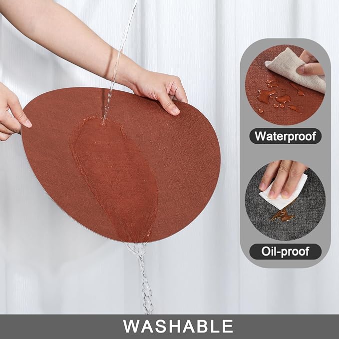 Myir JUN Round Dual-Sided Placemats, Faux Leather Set of 4 for Indoor and Outdoor Dining Tables, Non-Slip Washable Table Mats (Gray Terracotta)