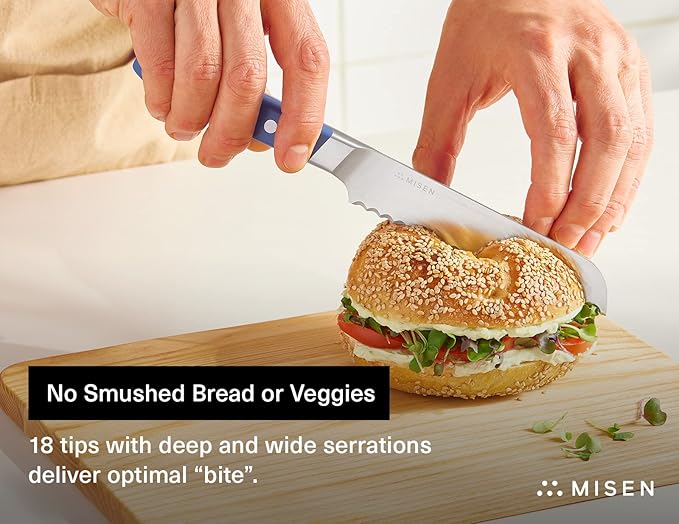Misen Serrated Bread Knife - High-Carbon Japanese AUS8 Steel - Perfect for Soft Foods, Bread, Pastries, and Fruits - Verstatile Slicer, Razor-Sharp Edge, Durable Blade, Ergonomic Handle - 5", Blue
