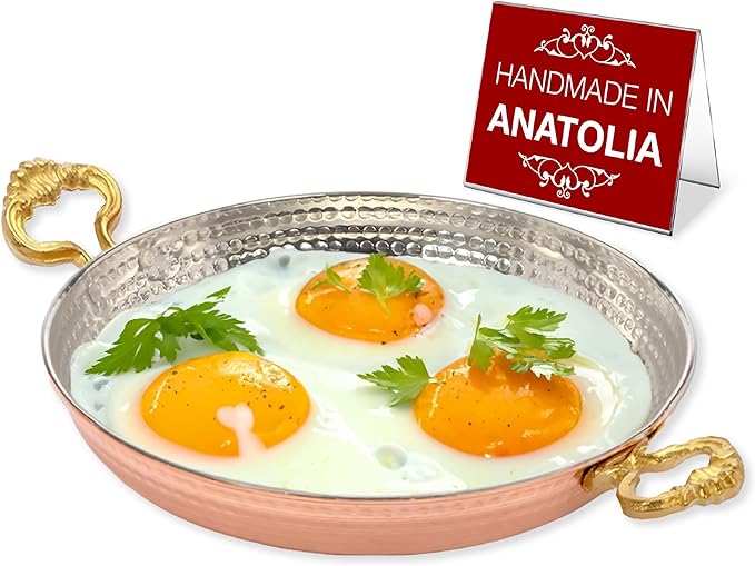 Hakan Copper Egg Pan for Cooking | Handmade Frying Pan | Hammered Skillet with Double Handles for Omelette | Authentic Kitchen Cookware & Copper Gifts Idea, 7.1??(18 cm)
