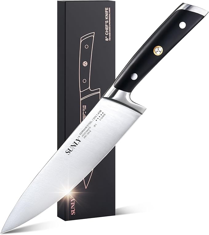 SUNLY 8 Inch Chef Knife ??Professional Kitchen Knife, German 1.4116 Stainless Steel, 58짹2 HRC Hardness, Full-Tang, Anti-Slip Handle, Sharp kitchen knives, Gift-Ready Magnetic Box