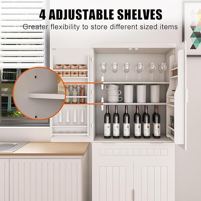 72" Tall Kitchen Pantry Cabinet with Drawer & Adjustable Shelves,Farmhouse Versatile Modern Compact Pantry Storage Cabinet w/12 Door Shelves,Anti-Tip Safety Design for Small Kitchen,Dining Room