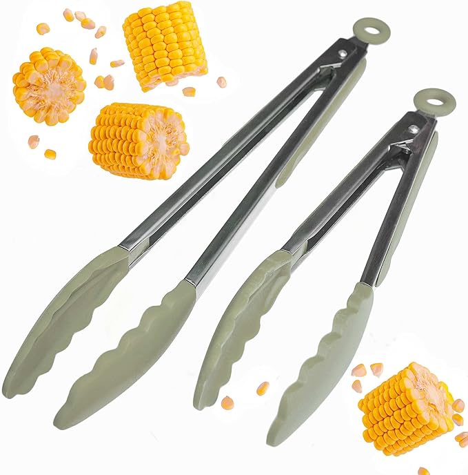 Starpack 'Get a Grip' Silicone Kitchen Tongs for Cooking (2Pcs) - BBQ Tongs for Grill Heat Resistant to 600째F - Stainless Steel Kitchen Utensils w/Non Stick Silicone Tips - 9",12" for Serving Food