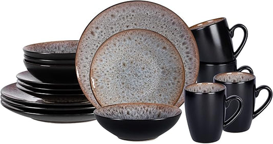 Stoneware Dinner Set Reactive Glaze (16pc Set, Beige)
