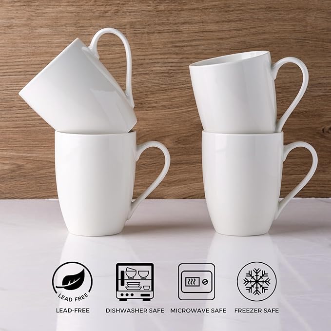 GBhome 12 oz Coffee Mugs Set of 6, Off White Mugs with Large Handle for Man, Woman, Dad, Mom, Light Weight Coffee Mugs for Latte/Cappuccino/Cocoa/Milk, Dishwasher & Microwave Safe