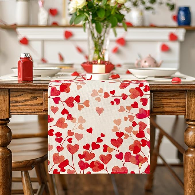 Artoid Mode Red Love Valentine's Table Runner, Anniversary Wedding Kitchen Dining Table Decoration for Home Party Decor 13x90 Inch