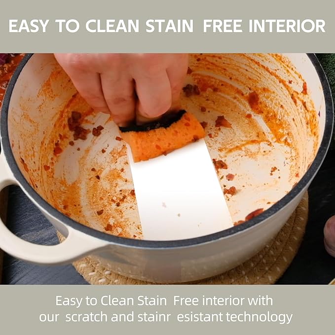 6 Quart Dutch Oven Enameled Cast Iron with Lid - Big Dual Handles - Oven Safe up to 500째F - Classic Round Pot for Versatile Cooking (Cream, 6 QT)