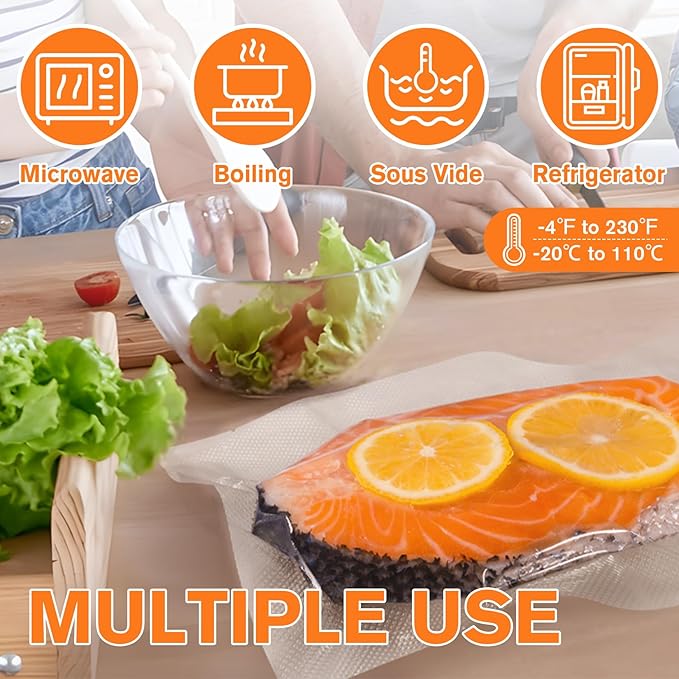 FUNFERY Precut Vacuum Sealer Bags for Food, 150 Pint 6" x 10" and Quart 8" x 12" and Gallon 11" x 16", Food Long-Term Storage and Sous Vide Commercial-Grade Bag, BPA Free