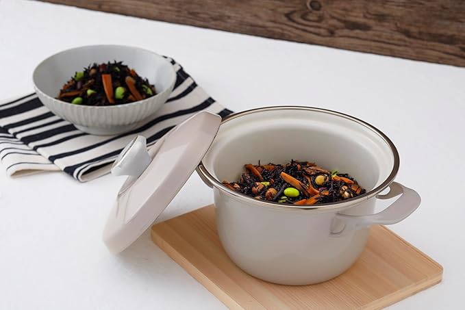 FUJIHORO JAPAN EX Series Cocotte EX-16C (Greige), Enamel Kitchenware, PFAS-free, Japanese Design & Craftmanship