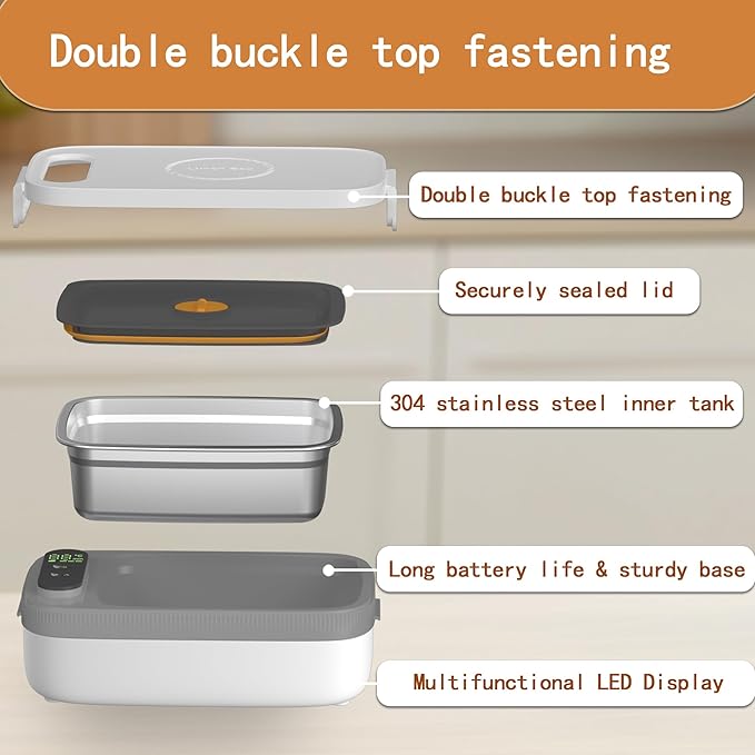 Portable Wireless Electric Heated Lunch Box for Men,Heating Food Warmer Lunch Box,Rechargeable 14000 mAh Battery,4.2 Cups Capcity Inner Food Warmer Container,Lunchbox for Travel,Outdoor,Picnic,Office