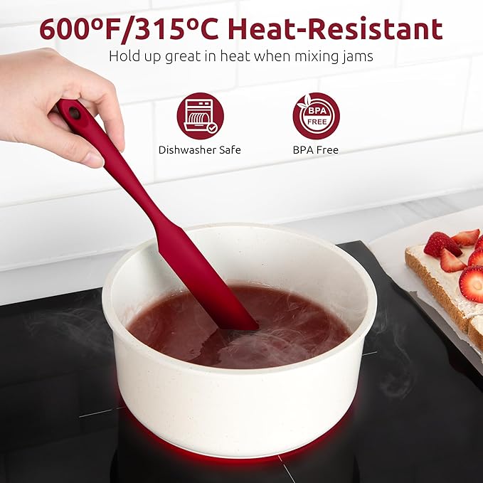 U-Taste Skinny Silicone Jar Spatula: 600쨘F Heat-Resistant Food-Grade 10in Long Narrow Sourdough Stirring Stick, Seamless Flexible Peanut Butter Spreader for Scraping Icing Bread Cream, Jam (Red)