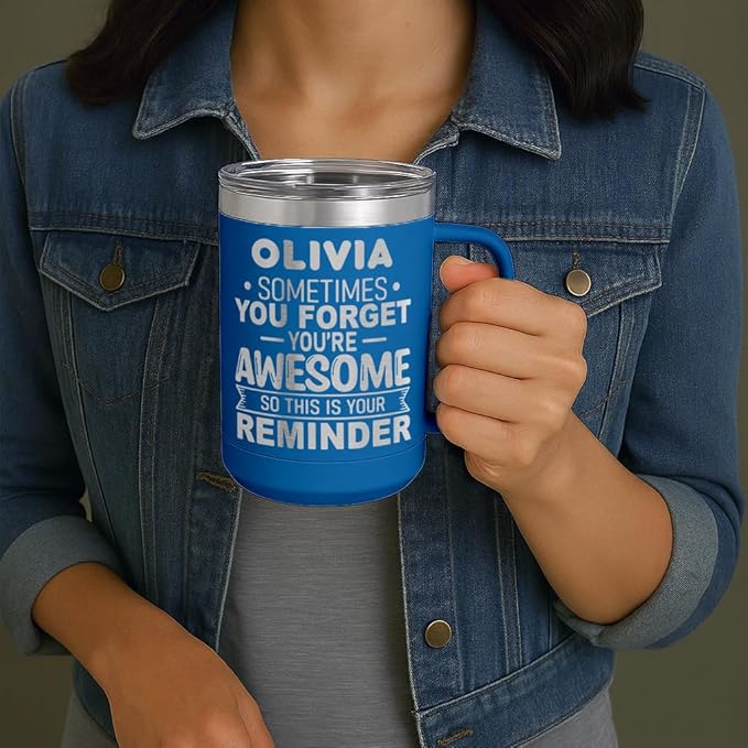 Personalized Inspirational Travel Coffee Mug, Inspirational Gifts for Men Dad Wife Sister Women, Custom Birthday For Him Her, Customized You?셱e Awesome Tumbler, Teacher Coworker Gifts 15oz Royal Blue