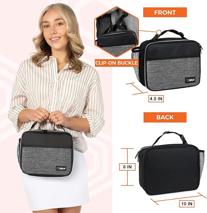 opux Insulated Lunch Bag Kids, Lunch Box for School Boy Girl, Leakproof Small Reusable Compact Soft Mini Cooler Bag, Toddler Small Lunch Boxes Kit Pail with Front Side Pockets (Gray)