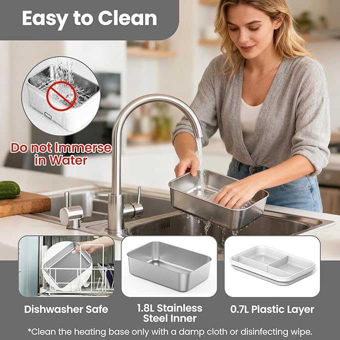 Herrfilk Cordless Electric Lunch Box for Adults, 1.8L/61oz Rechargeable Portable Food Warmer, 4in1 Ultra Quick Heated Lunch Box Food Heater for Travel/Car/Out Work, New Year White Elephant Gifts
