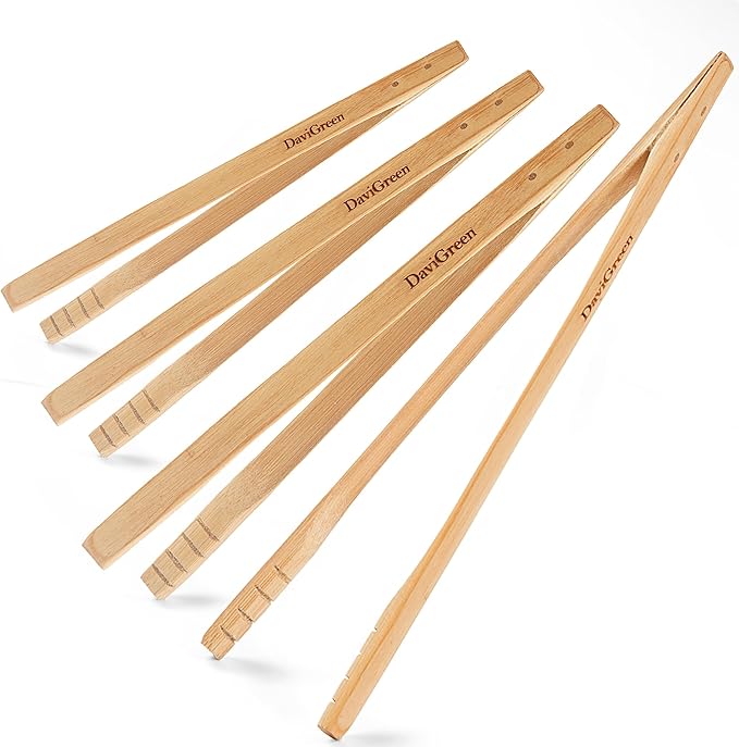 Bamboo Tongs Set of, 10 Inch ??Natural Wooden Kitchen Tongs for Cooking, BBQ, Salad, Toast & Nonstick Cookware