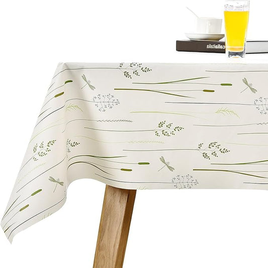 LOHASCASA Square Vinyl Oilcloth Tablecloth Water Resistant/Oil-Proof Wipeable PVC Heavy Duty Plastic Tablecloths for Kitchen Small - Grass White 54 x 54 Inch