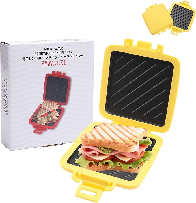 Microwave Sandwich Maker, Heat-Resistant Silicone Rubber Shell, Advanced HeatWave Technology, Non-Stick Plates, Easy to Clean, Makes Toast, Sandwiches, Paninis, and Patties (Yellow)