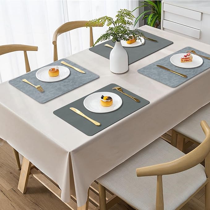 BLESWIN Faux Leather Placemats, PU Dining Table, Waterproof and Oil Resistant Easy to Clean, Heat Resistant Reversible Use Table Mats for Kitchen, Dining Table, Outdoor ??12 횞 17 Inch, Grey&Dark Grey