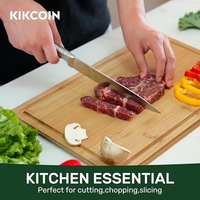 Bamboo Cutting Boards for Kitchen, Extra Large Wood Cutting Board with Deep Juice Groove and Handle Heavy Duty Chopping board, Kikcoin, 20" x 14"