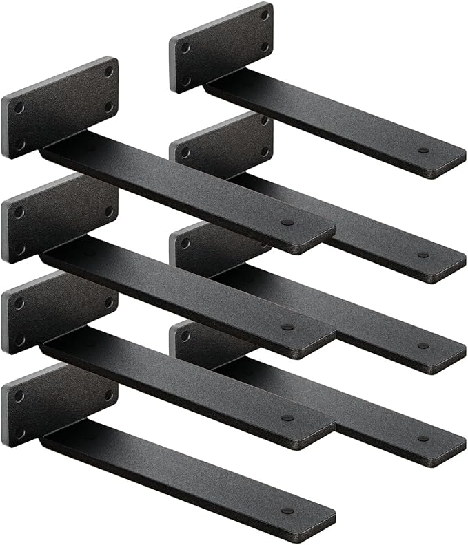8 Pack Shelf Brackets 10 Inch Floating Shelf Bracket 1/5 inch Thick Heavy Duty Hidden Shelf Brackets Iron Metal Brackets for Shelf Support with Screw Included